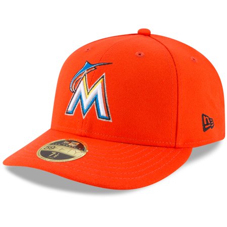 New Era Cap Athletic Hat - Miami Marlins New Era Road Cap Authentic Collection On-Field Low Profile 59FIFTY Fitted Hat - Orange