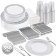 thumbnail image 3 of Daluvenix 350 Pcs Sliver Dinnerware Set, Sliver Plastic Plates with Sliver Lace Rim Design, Sliver Disposable Dinnerware Set for Wedding, Party and Graduation, 3 of 9
