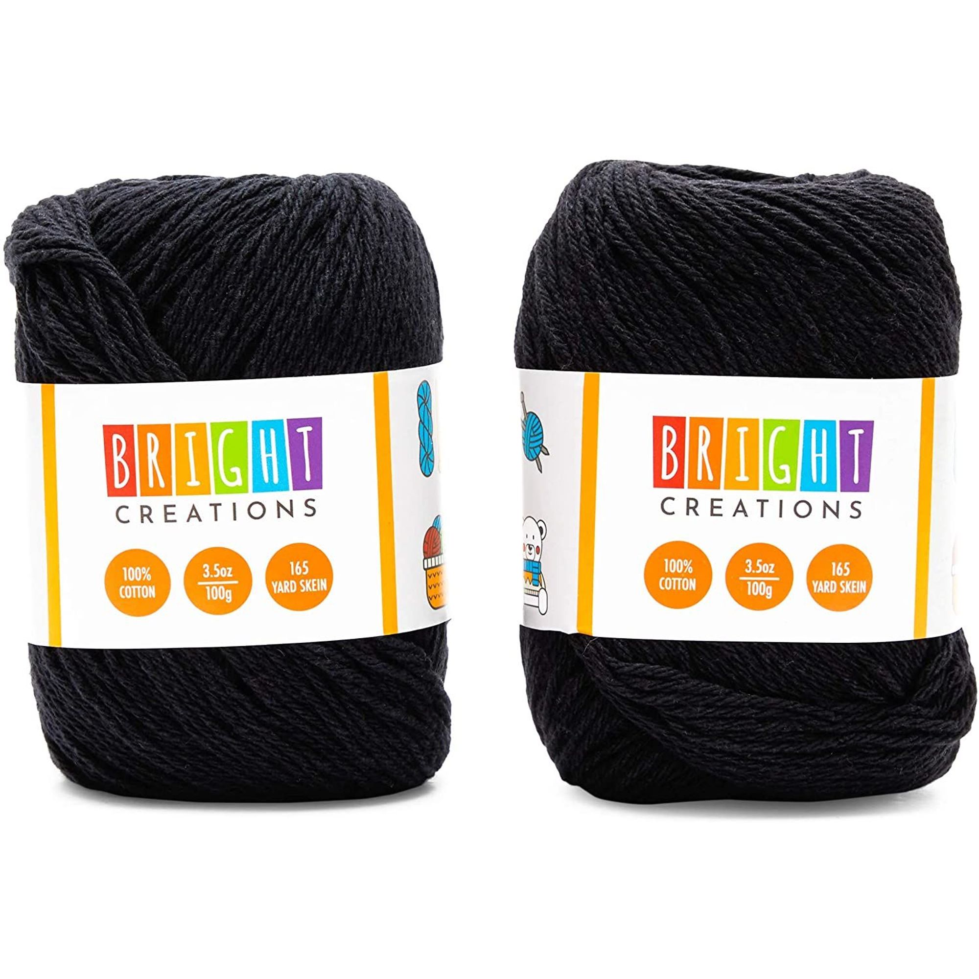 2 Pack 3.5oz Black Cotton Yarn Skeins 165 Yards, Knitting and Crochet