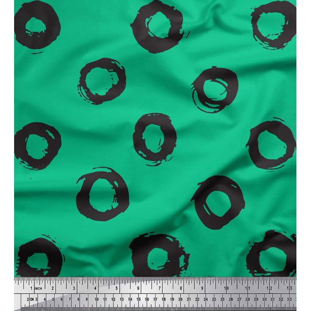 Soimoi Green Cotton Jersey Fabric Line & Circle Geometric Decor Fabric Printed Yard 58 Inch Wide