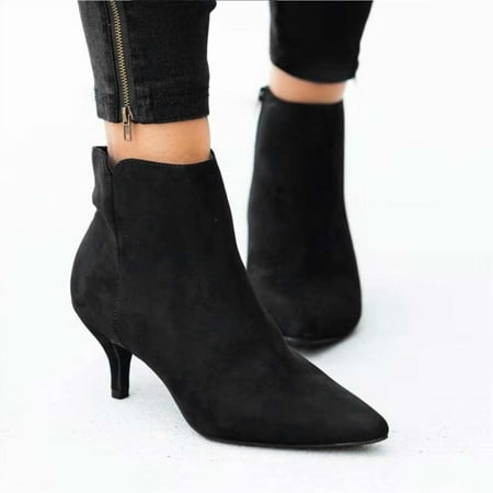 

Foraging dimple Boots Womens Shoes Pointed Toe Thin Heels Leopard Serpentine Boots Black