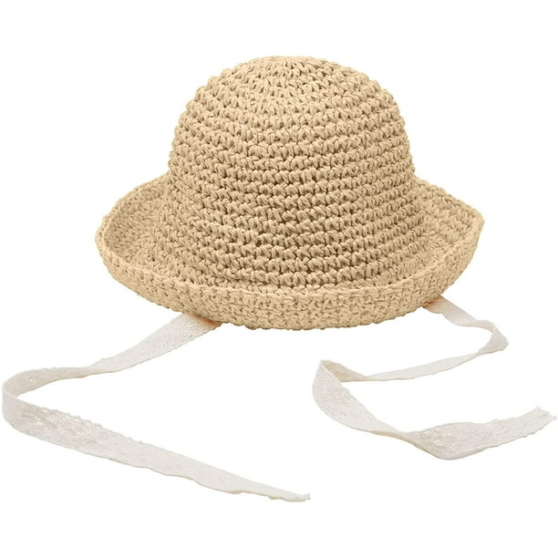 Ffiy Straw Hats For Little Kids, Beach Hats For Girls Summer Lace Sun Hat Beige 