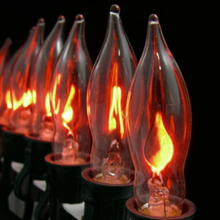 set of 10 flickering amber flame c7 halloween lights black wire