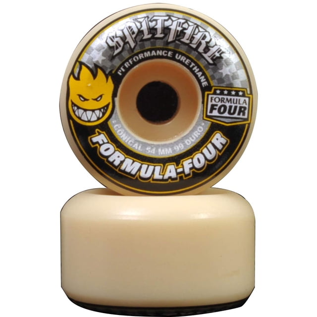 Spitfire Formula Four White/Yellow Conical 99D Skateboard Wheels - Set of 4 (54mm)