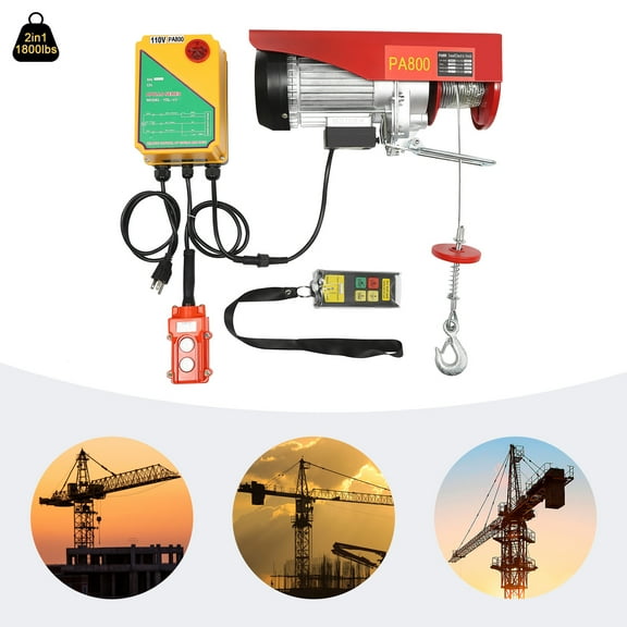 110V 1800LBS Electric Hoist Winch 1450W Remote Control 328ft Range Garage Crane