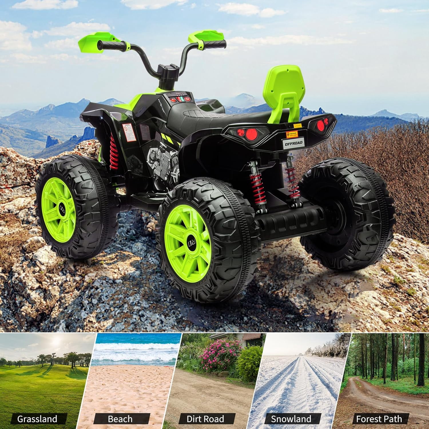 Trilenars 24v 2 Seater Ride on ATV Car in Green for Off-Road,Green