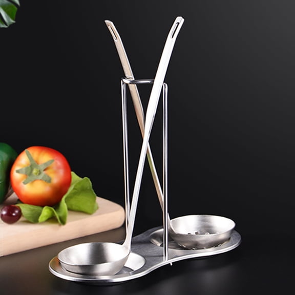 OULII Stainless Steel Cooking Serving Utensils Set with Convenient Storage Rack for Kitchen Use
