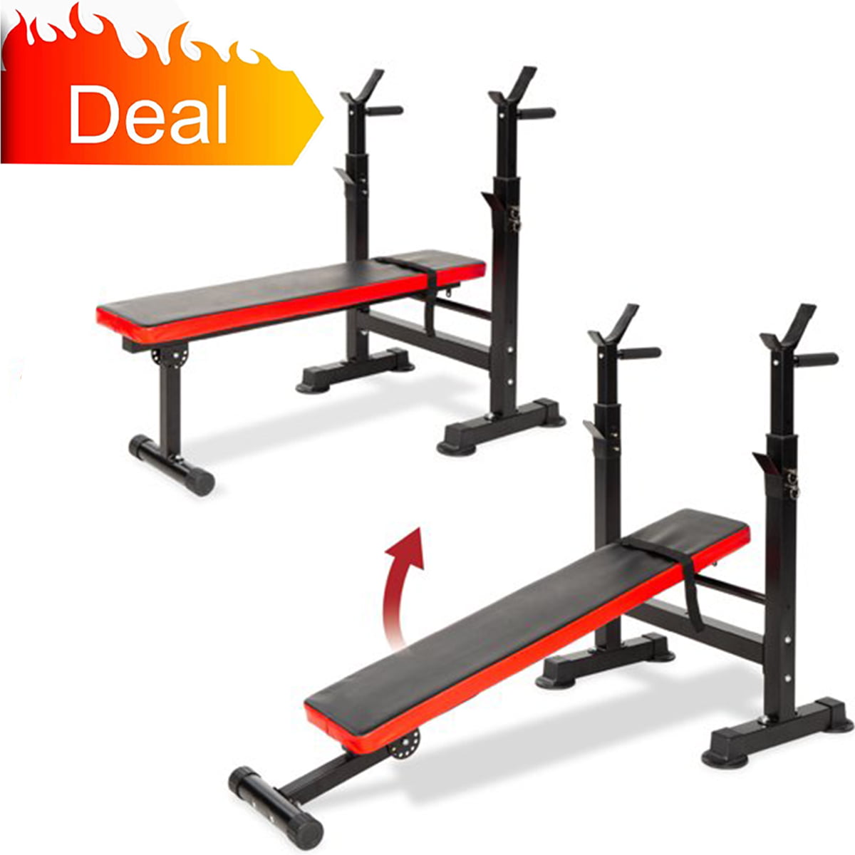 Adjustable Folding Weight Bench Barbell Dip Station Flat Sit Up Gym Fitness 