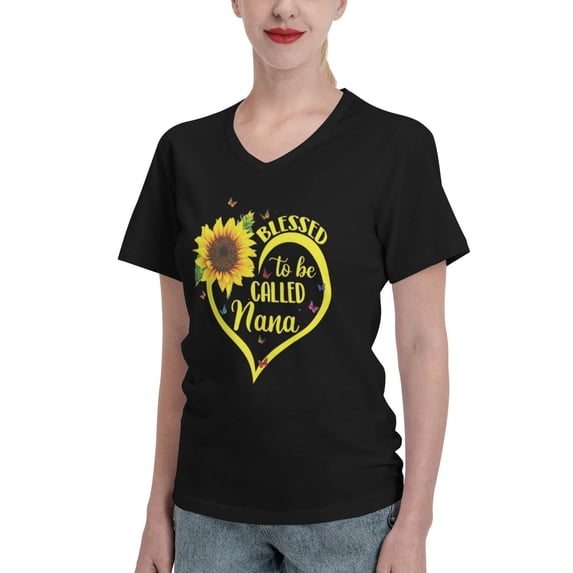 Blessed To Be Called Nana Sunflower Women'S V Neck T Shirts Black Small