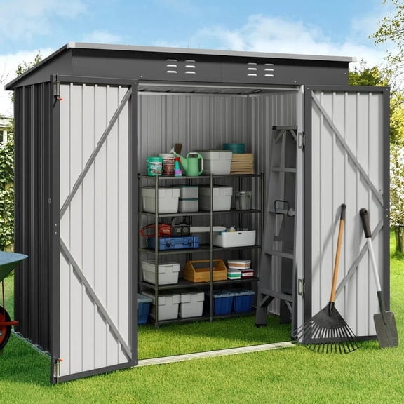 Gizoon 6' x 4' Outdoor Storage Metal Shed with Double Lockable Doors, Waterproof Garden Utility House, Dark Gray