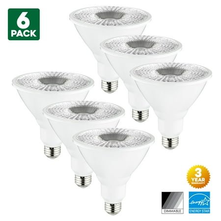 100w Flood - 6-Pack Sunlite 18-Watt Dimmable LED PAR38 Reflector Bulb, 100W Incandescent Equivalent, Medium (E26) Base, Wide Flood, 5000K Super White