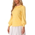 thumbnail image 4 of INSPIRE CHIC Womens' Peter Pan Collar Houndstooth Plaid Long Sleeve Button Back Blouses L Yellow White, 4 of 6