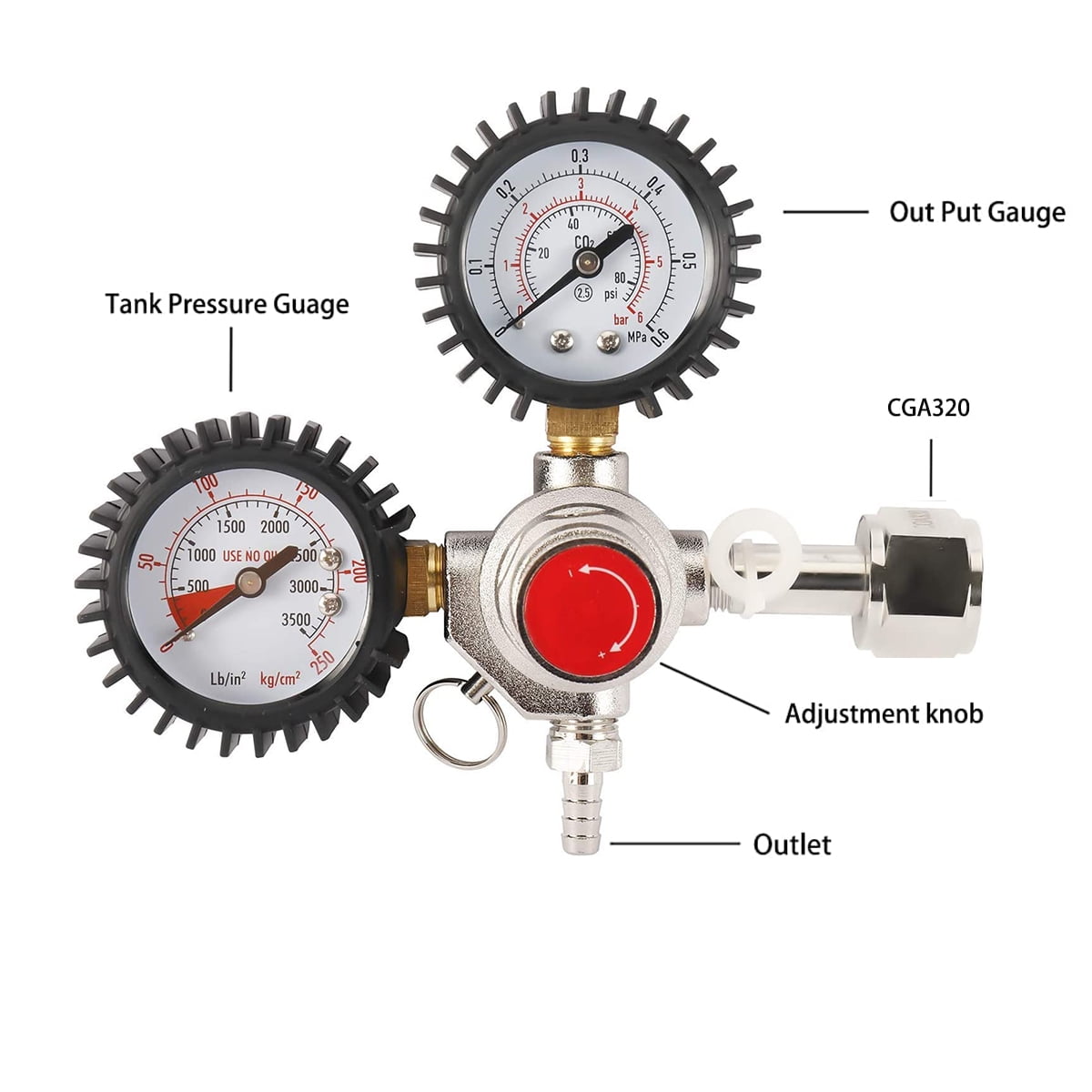 Dual Gauge CO2 Regulator, YIHOR CGA-320 Keg Regulator Keg Beer Regulator for Draft Beer Homebrew Beer Brewing Wine Making