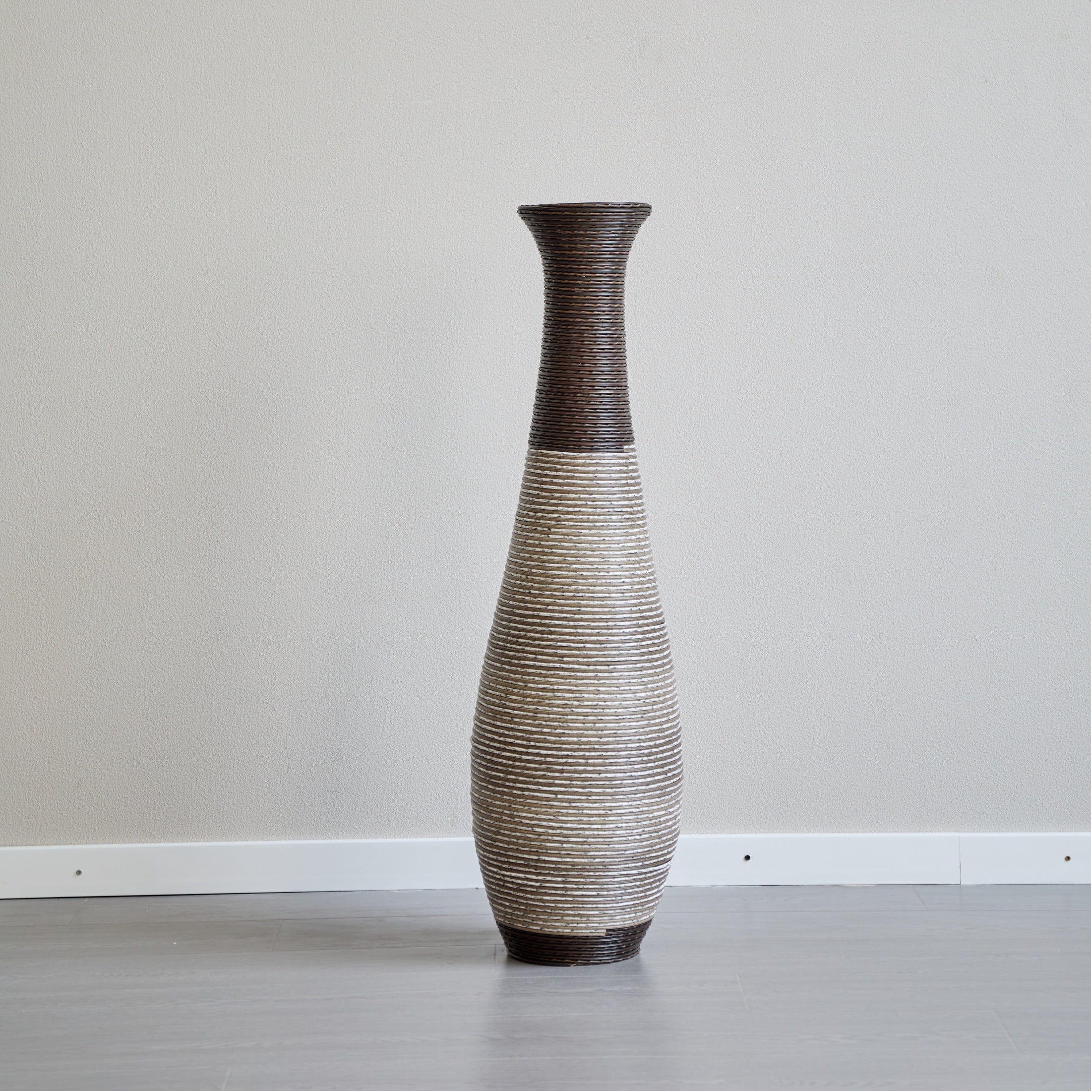 Noble House 40.2" Tall Hand-Woven PVC Rattan-Look Floor Vase, Textured Decorative Vase, Black+Gray