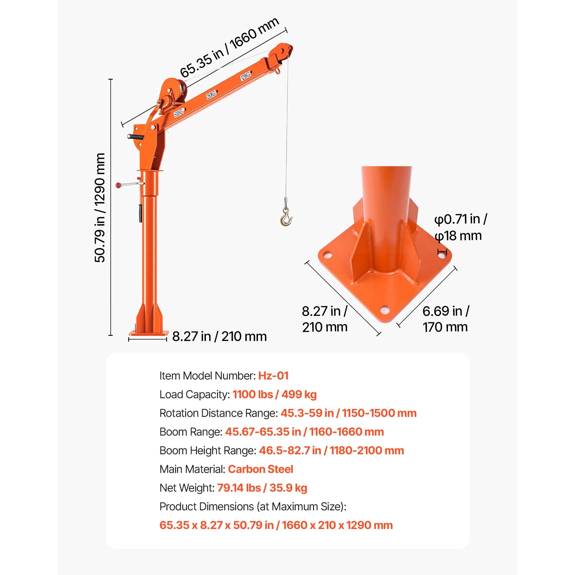 KFFKFF Truck Crane, 1100 lbs Manual Pickup Crane with Hand Winch, 360° Rotating Telescopic Boom, Durable Galvanized Steel, Foldable Jib for Lifting Heavy Loads in Machine Shops, Lumberyards