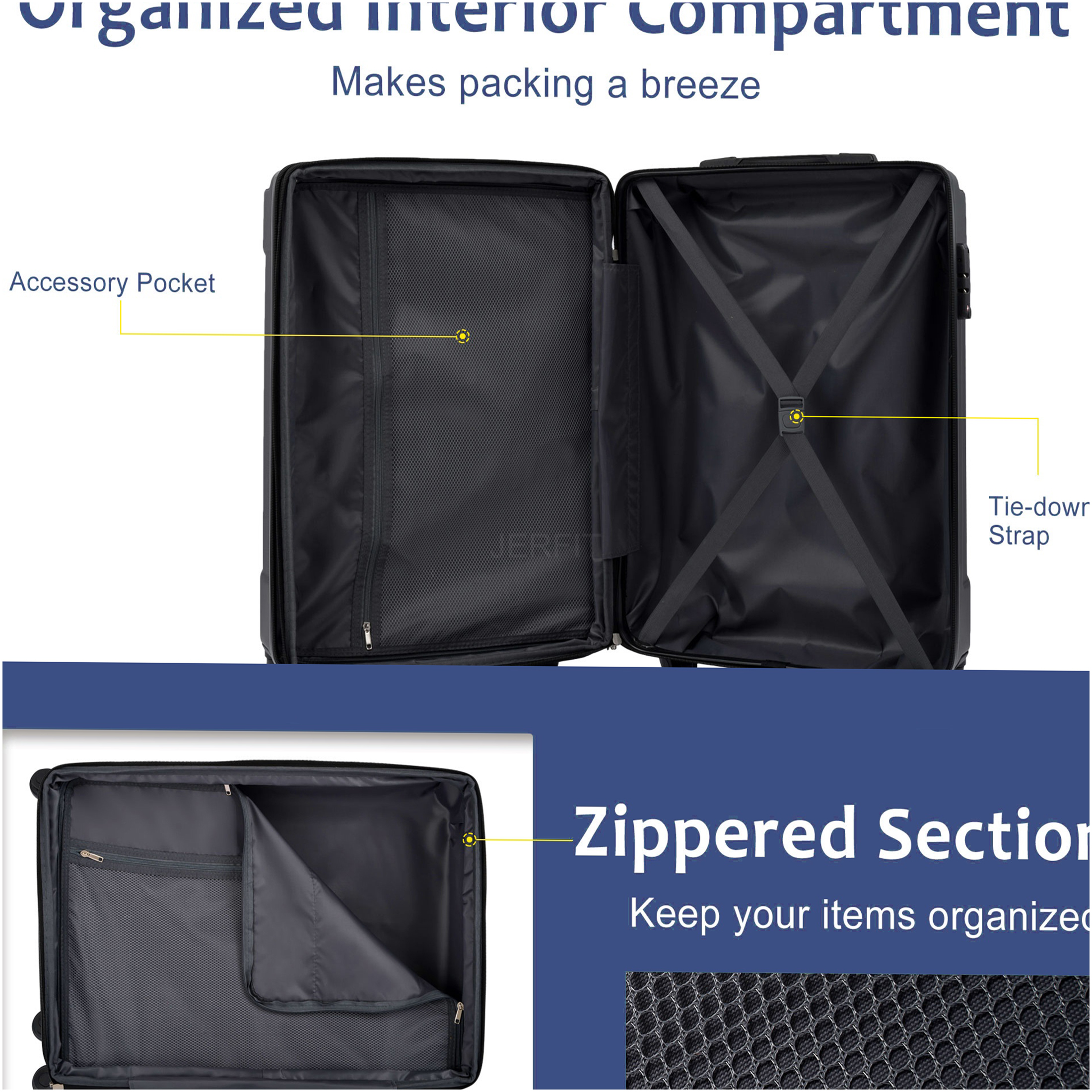 JERFIT 24" Expandable Hardshell Suitcase, Lightweight ABS Checked Luggage w/ 8 Spinner Wheels & TSA Lock, Blue
