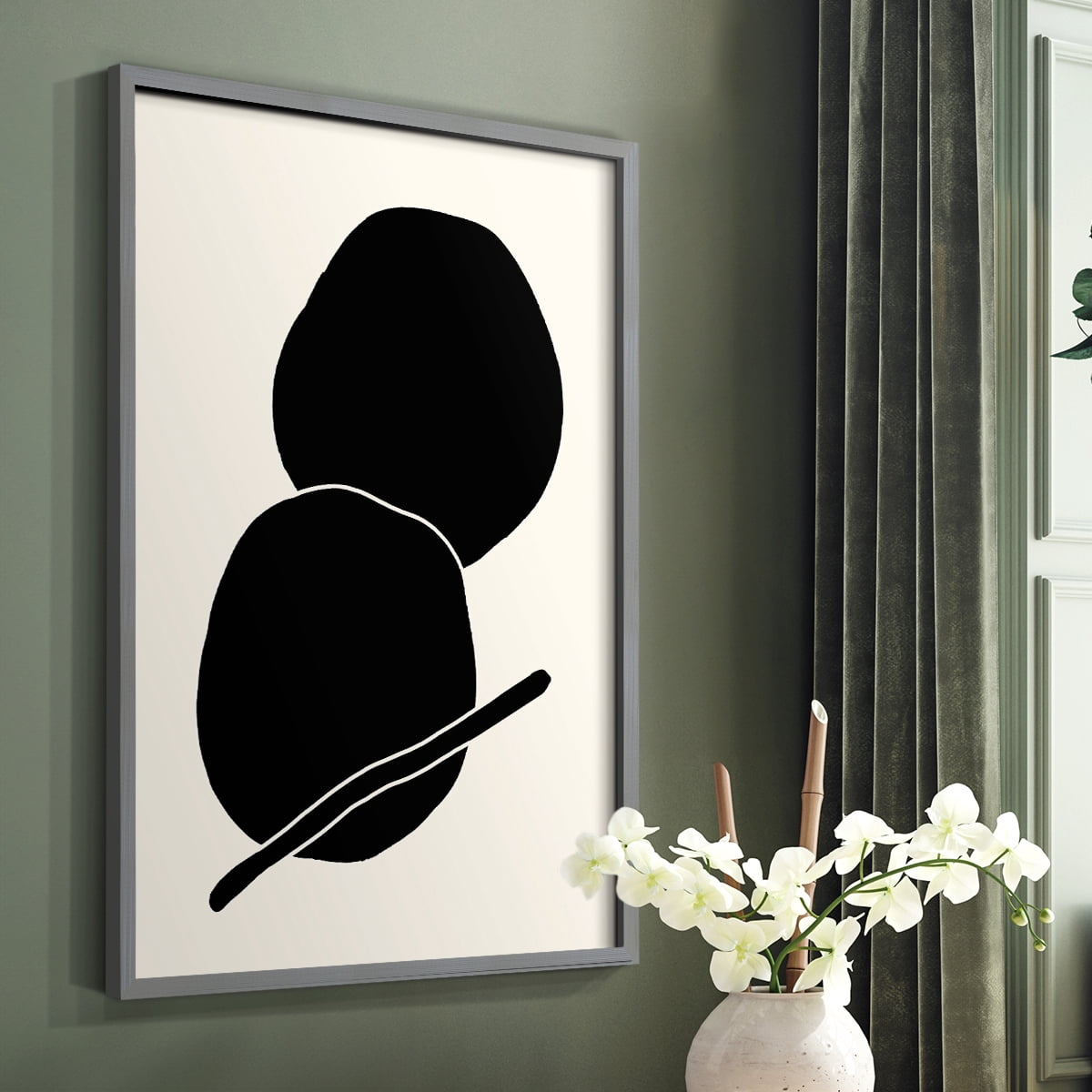 Sticks & Stones I V30 Framed Print in Gray Solid Wood Framed Print No Nail Hanging
