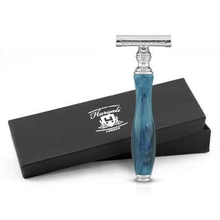 Haryali Double Edge Safety Razor for Men and Women, Ergonomic, Resin Grip, Blue