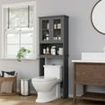 thumbnail image 3 of Walsunny Over The Toilet Storage Cabinet Bathroom Shelves Organizer Space Saver Freestanding Restroom Shelf with Tempered Glass Doors Anti-Tip Device Adjustable Shelf Gray, 3 of 8
