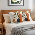 thumbnail image 4 of 16x16 Pillow Covers Set of 2, Boho Leaves Throw Pillow Covers Decorative Couch Cushion Case, Middle Century Abstract Orange Beige Art Microfiber Square Pillowcases for Bedroom Car Living Room, 4 of 9