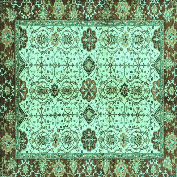 Ahgly Company Indoor Square Oriental Turquoise Blue Traditional Area Rugs, 3' Square