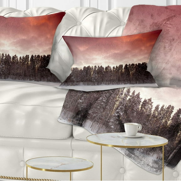 Designart Sunset over Frozen Lake - Landscape Photography Throw Pillow - 12x20