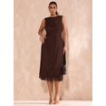 thumbnail image 4 of Coffee Brown Plus Size Sleeveless Mid-Length A-Line Bodycon Dress With Ruched Detail, 4 of 6