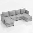 thumbnail image 4 of Techmilly U Shaped Sectional Couch, 6 Seats Modular Convertible Sectional Couch with Storage Ottomans, Modern Comfy Chenille Sofa Set with Charging Station for Living Room, Office, Light Grey, 4 of 8