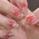 thumbnail image 1 of Nuevo diseño de uñas trapezoidales largas para niña con diseño de atrapasueños y armadura con acabado de mariposa y purpurina blanca, diseño de uñas extraíble, 1 of 5