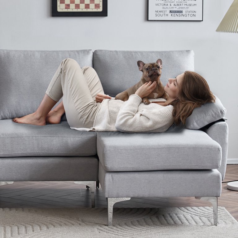Ktaxon Small Space Sectional Sofa Set, L Shaped Linen Couch