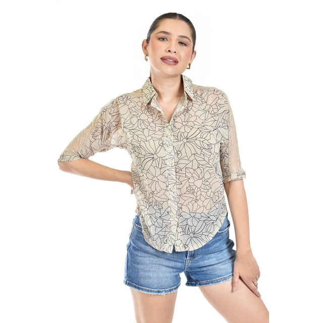 Blusa transparente con encanje Roman Fashion /Juvenil, 8042 (Beige) beige G