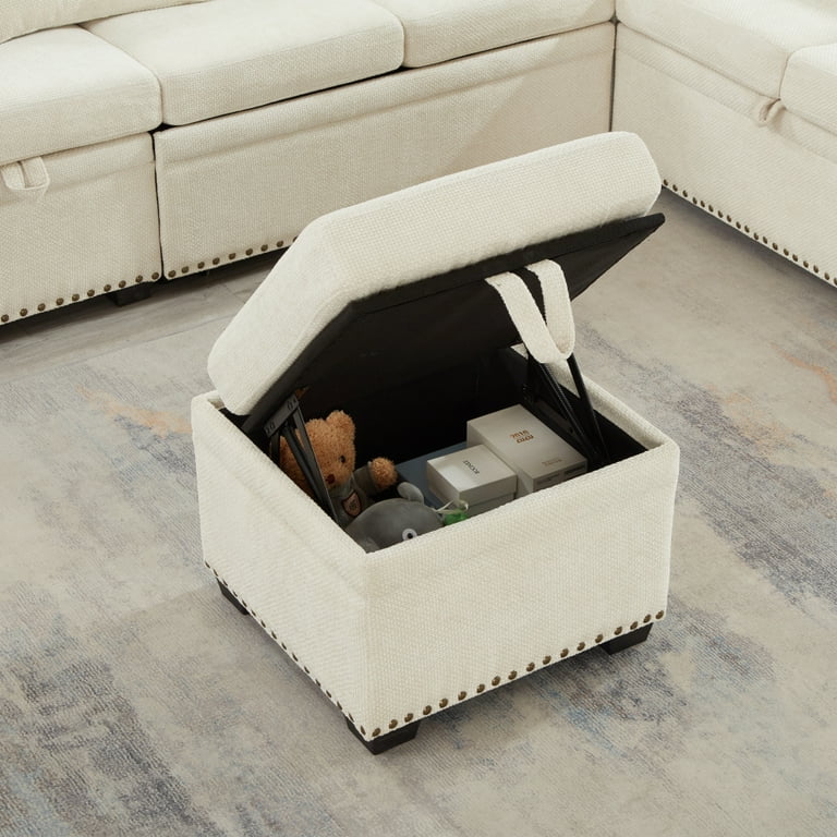 97*76 Inch L-Shaped Sectional Sofa Couch with Storage Seat and 97*76 Inch L-Shaped Sectional Sofa Couch with Storage Seat and