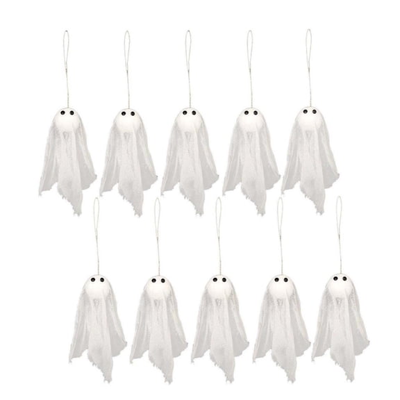 Halloween Hanging Ghost Decorations, 10 Pack White Fabric Ghost Ornaments, Spooky Ghost Hanging Decor for Tree Yard Indoor Outdoor Halloween Party Supplies