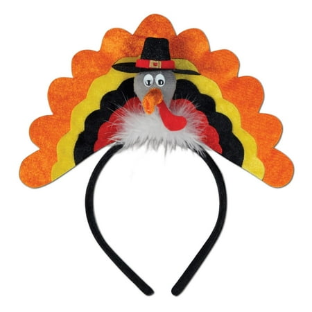 Club Pack of 12 Multi-Colored Thanksgiving Turkey Headband Costume Accessories