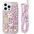 thumbnail image 2 of Compatible with iPhone 14 Pro Max Bling Case with Lanyard Strap Luxury 3D Diamond Crystal Rhinestone for Women Girls Glitter Sparkle Case Shiny Gemstone Perfume Bottle and Flower Design, Pink, 2 of 14