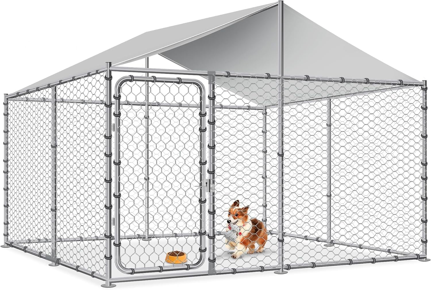 Haverchair Large Outdoor Dog Kennel, Heavy Duty Dog Kennel with Water&UV-Resistant Proof, Galvanized Steel Dog Pens Outside Dog House for Dog Run,Playpen (90" L x 90" W x 63" H)(90"L x 90"W x 63"H)