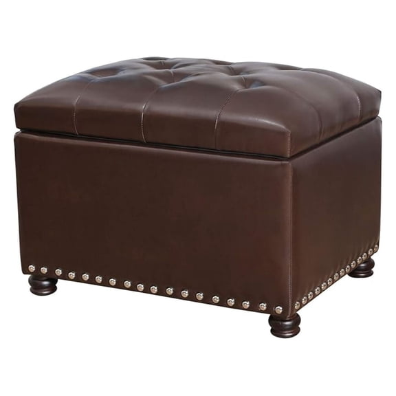 Faux Leather Storage Ottoman Rectangle 24 Inch Foot Rest Ottomans (Brown)