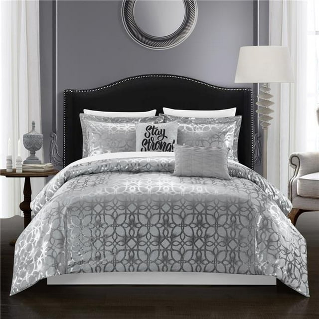 Chic Home BCS16416-BIB-US 9 Piece Sherwin Comforter Set, Gray - Queen Size