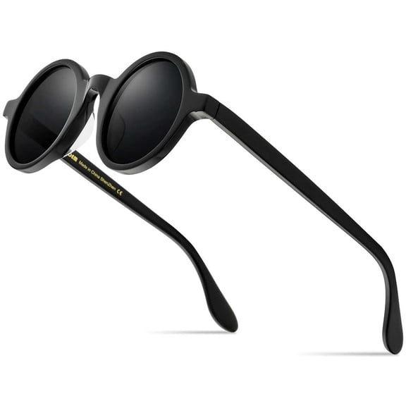 HEPIDEM Acetate Men Retro Vintage Polarized Sunglasses for Women,Trendy UV400 Protection Round Frames Eyewear Zolman (Black Gray big)