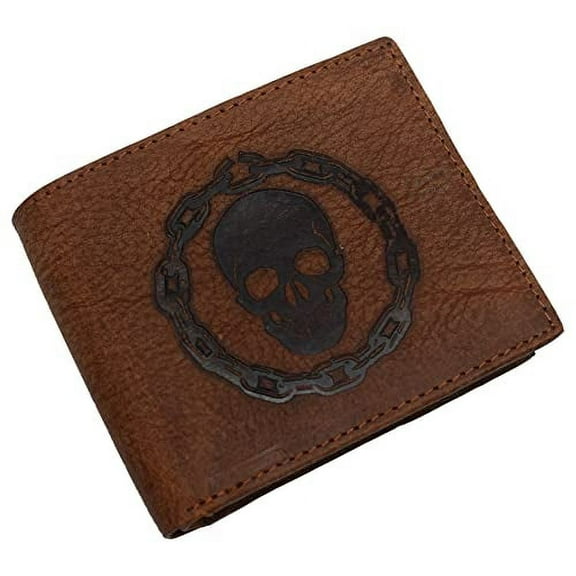 Men's RFID Blocking Genuine Leather Skull Chain Bifold Classic Wallet