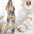 thumbnail image 4 of TSOVTHRID Paint Splatter Print Pajama Set for Women Notch Collar Nightwear Soft Short Sleeve Loungewear with Long Pants Pjs Sets, Size M, 4 of 7