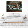 thumbnail image 6 of Mudket Leopard on Teal Floral Vintage Carved Sofa Canvas Wall Art, French Country Wall Pictures for Living Room Print for Apartment Home Decor , Framed Ready to Hang - 12"L x 8"W, 6 of 9
