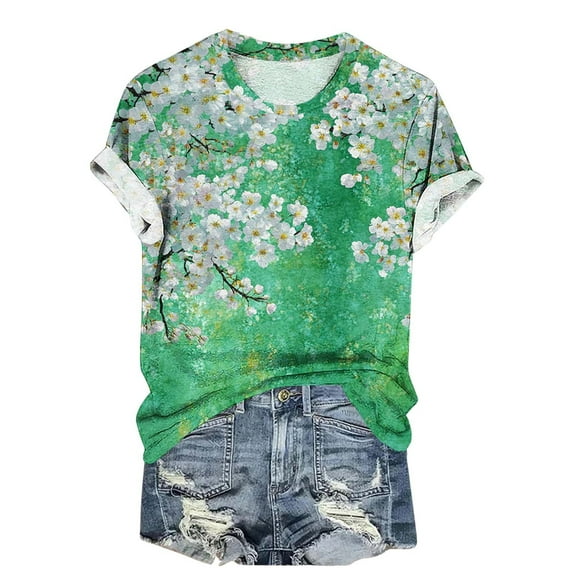 jtjvou Women's Round Neck Blouse Tie Dye Print Pullover Lady Trendy Fashion Plus Size Going out Tops for Teen Summer Short Sleeve Tuinc Multicolor,L