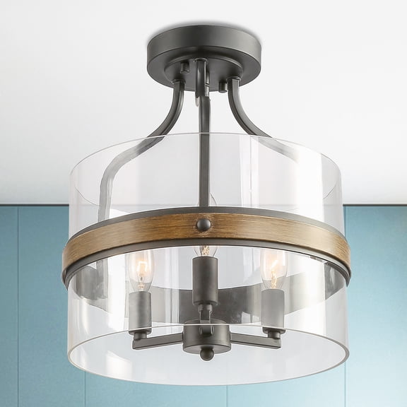 LNC 12" 3-Light Semi-Flush Ceiling Light with Clear Glass Shade for Bedroom
