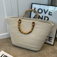 thumbnail image 4 of Kukuzhu Summer Beach Bag for Women Bamboo Handle Handbag Purse Soft Woven Tote Bag Handmade Beach Purse for Vacation, 4 of 6