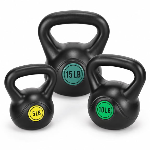 BalanceFrom Vinyl Kettlebell Set Cement-Filled Strength Training Weights, 5lb, 10lb, 15lb