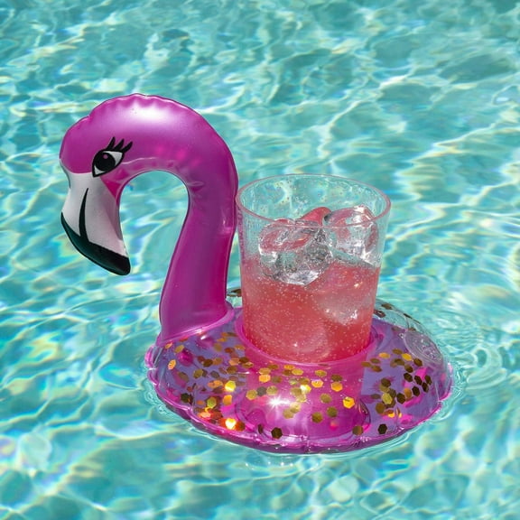 Inflatable Animal Pool Float with Matching Drink Holder Mini-Float - Flamingo