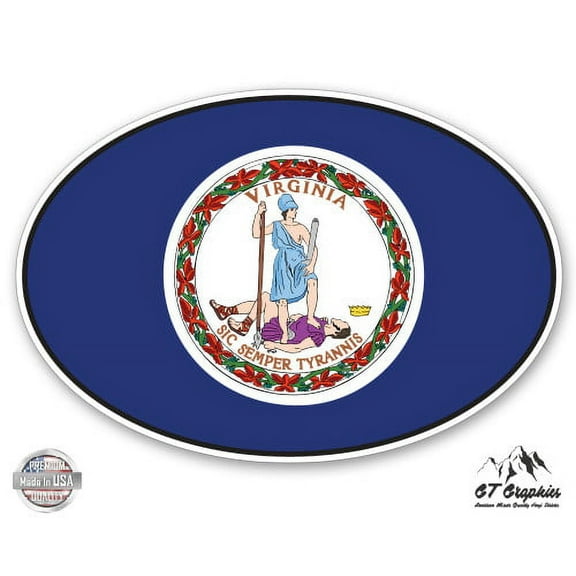 Virginia State Flag Oval - 3" Vinyl Sticker - For Car Laptop I-Pad Phone Helmet Hard Hat - Waterproof Decal