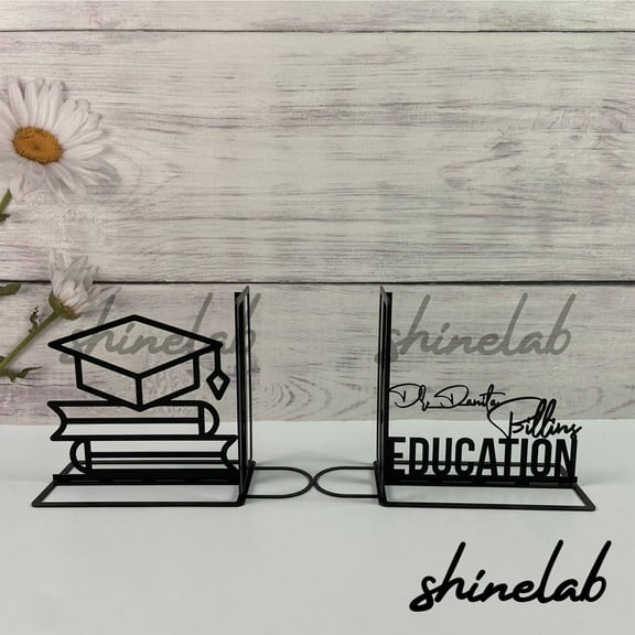 Shinelab Education Metal Bookends Custom School Teacher Name Bookend Gift, Office Desk Bookshelf Decor 6260