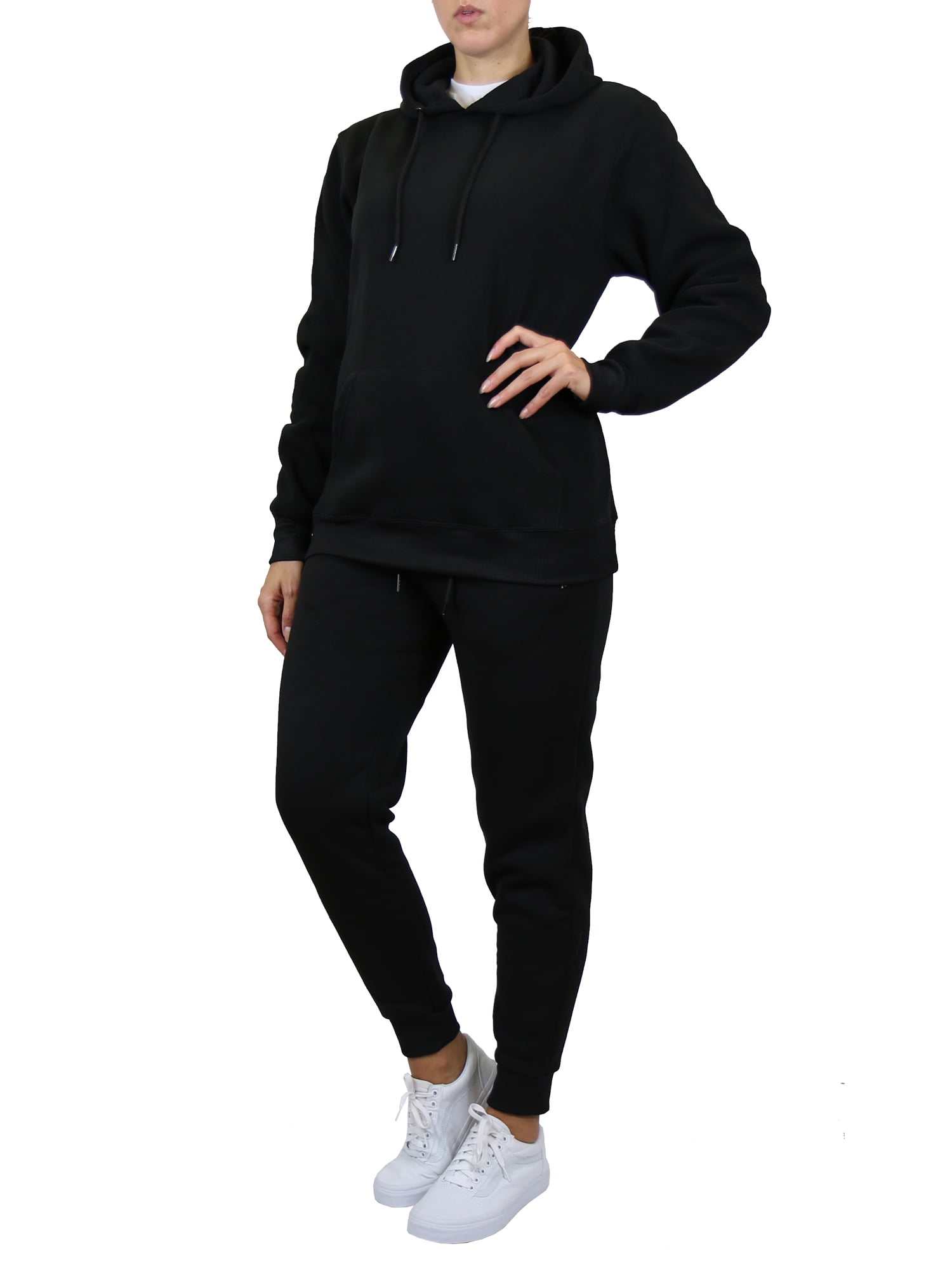 Womens Loose Fit Fleece-Lined Pullover Hoodie & Jogger 2-Piece Set (S ...